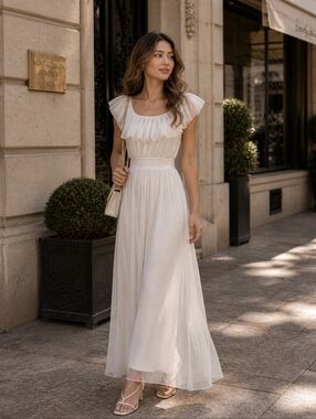 Vintage White Sheer Maxi Dress Cottagecore Fairycore Boho Bridal Romantic XS - S
